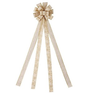 Aoibox 44x12 Inch Christmas Tree Topper Bow Gold Snowflake Ribbon for 6ft Tree Holiday Indoor Outdoor Party Decor 1 Piece - 1 of 4
