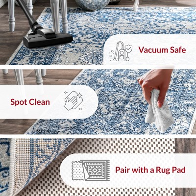 Light Blue Floral Reversible Square Synthetic Area Rug, 6'