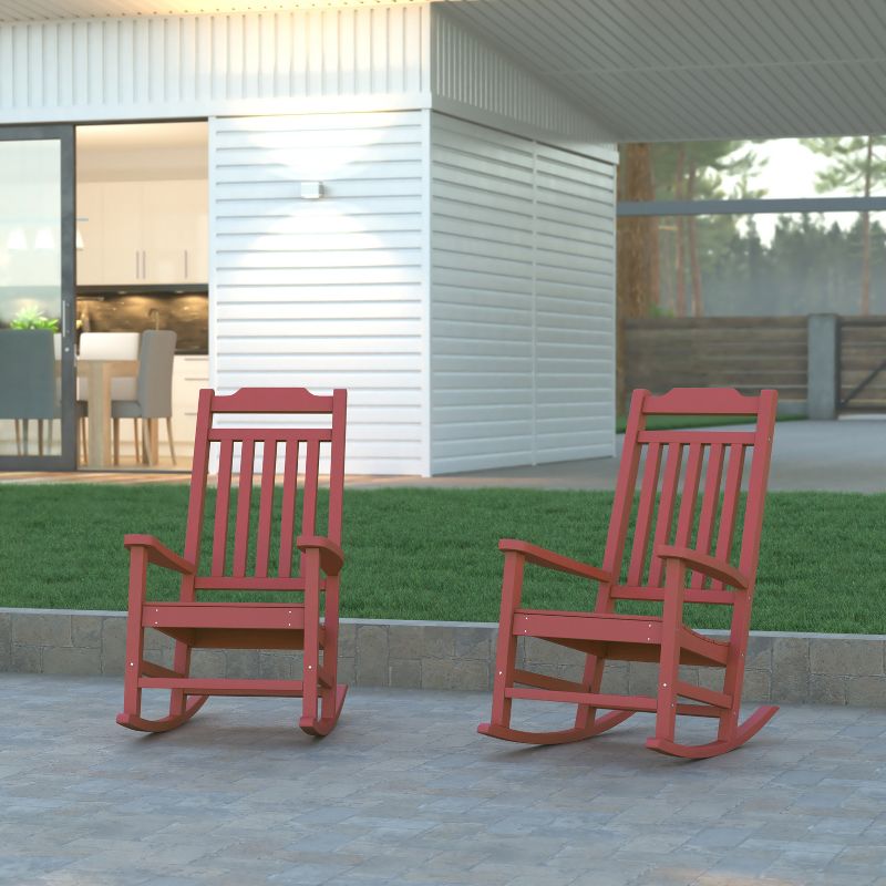 Emma and Oliver Set of 2 All-Weather Poly Resin Faux Wood Rocking Chairs for Porch &Patio, 3 of 14