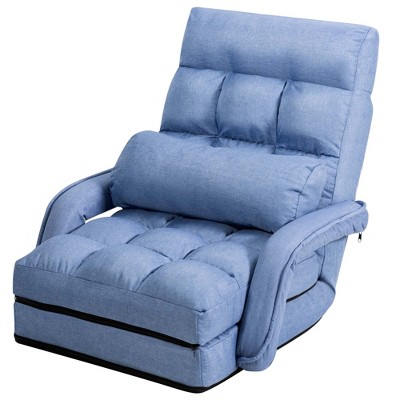 Costway Folding Floor Armchair w/6-position Adjustable Back & Lumbar Pillow Blue