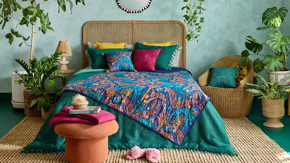 Colorful and jungle inspired bedding