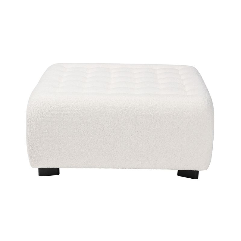 Baxton Studio Athena Modern and Contemporary Ivory Boucle Upholstered and Black Finished Wood Square Ottoman, 3 of 8