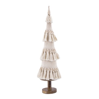 GlasFlength Decorative Objects Elegant Styled Decor Fringes Embellished Cone Decor Vintage Cone Table Decor for Room, White, 5.3"*5.3"*22"