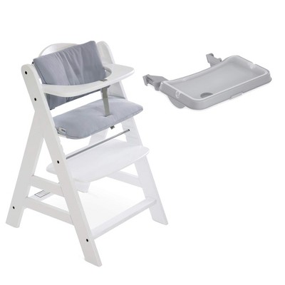 Image of hauck High Chair Tray Table with Cup Holder and Deluxe Seat Cushion Pad, Grey for Wooden AlphaPlus and BetaPlus Wooden High Chair