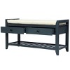 Farmhouse Shoe Storage Bench with Cushion and Drawers,39" Solid Wood Entryway Organizer with Bottom Rack for Hallway Bedroom-Baofuwish - 3 of 4
