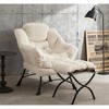 Tiramisubest Lazy Chair with Ottoman Steel Frame Lounge Chair Flannelette Upholstered Chair Ergonomic Reading Chair Living Room Bedroom, White - 3 of 4