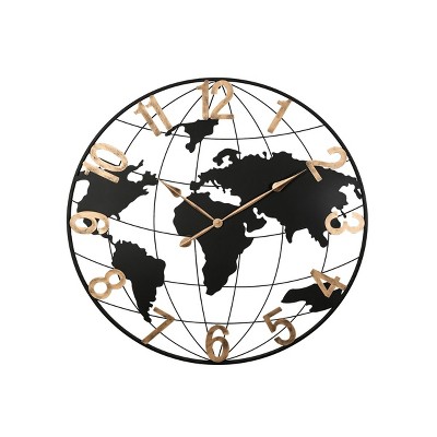 GlasFlength Wall Clocks Decorative World Map Modern Silent Vintage Arabic Numeral Simple Design for Multiple Rooms, Black, 35.5"*35.5"*35.5"