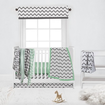 Bacati - Ikat Dots Stripes Mint Grey Neutral 10 pc Crib Set with 2 Crib Fitted Sheets 4 Muslin Swaddling Blankets