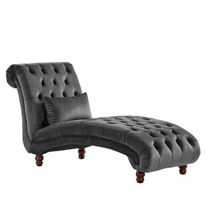 Inspire Q Beekman Place Button Tufted Velvet Grand Chaise Charcoal Black, Grey Black