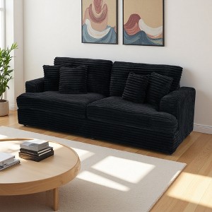 79.3" Corduroy 3-Seater Sofa with 4 Matching Pillows & Spring Upholstered Cushioning - 1 of 4