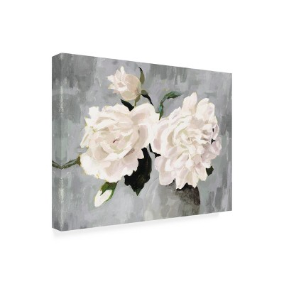 White Blooms in Gray Vase Canvas Art with Wood Frame