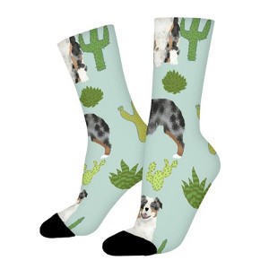 Australian Shepherd Cactus Women Printed Crew Socks Funny Funky Socks Soft Polyester Novelty Gifts for Artists Men - 1 of 1