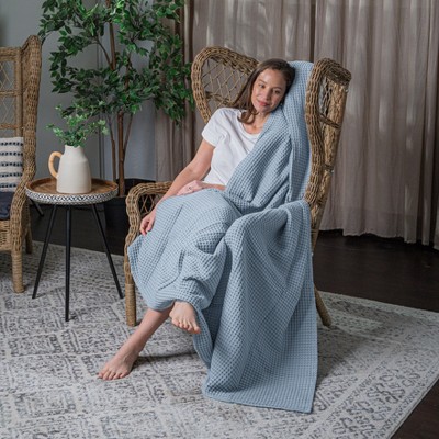 Pacific Blue Cotton Waffle Weave Throw Blanket 50" x 60"