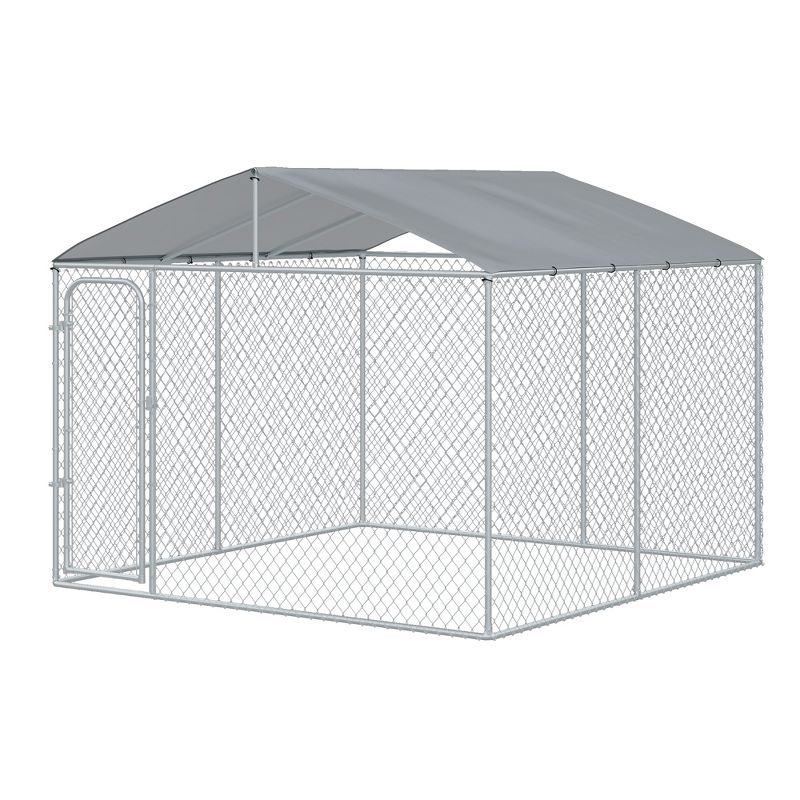 PawHut Outdoor Metal Dog Kennel, Pet Playpen with Steel Lock, Mesh Sidewalls and Cover for Backyard & Patio, 5 of 9