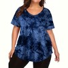 Women's Short Sleeve Shirt Tops Plus Size Tie Dye Casual Loose Fit Tunic Tops With Pocket - 3 of 4