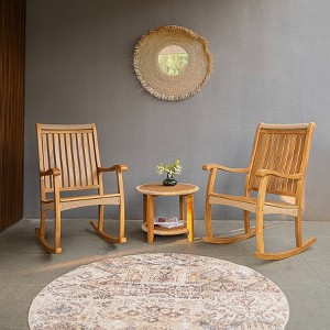 Cambridge Casual 3pc Marrakesh Teak Wood Outdoor Patio Small Spaces Rocker Conversation Set - 1 of 4