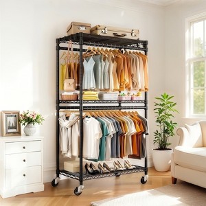 HDZNVF Rolling Clothes Rack, Heavy Duty Clothes Rack with Wheels - 1 of 4