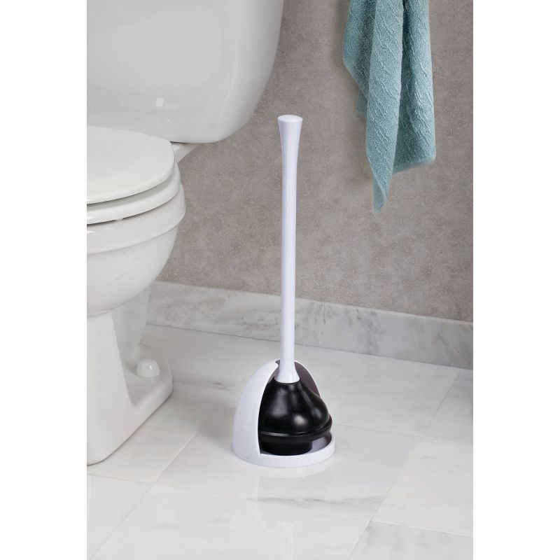 iDESIGN Una BPA Free Plastic Toilet Plunger with Holder White, 5 of 7