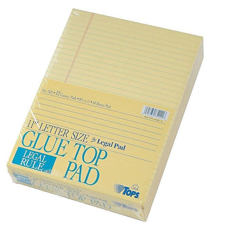 Tops The Legal Pad Glue Top Pads Legal/Wide 8 1/2 x 11 Canary 50 Sheets Dozen 7522, 3 of 7