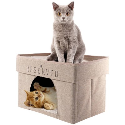 Precious Tails Home Base 2-Tier Collapsible Cat Cave - Natural