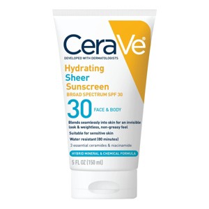 CeraVe Hydrating Sheer Sunscreen Lotion for Face and Body - SPF 30 - 1 of 4