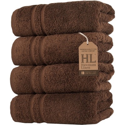 Hawmam Linen Brown Hand Towels 4 Pack Turkish Cotton Premium Quality Soft and Absorbent Small ...