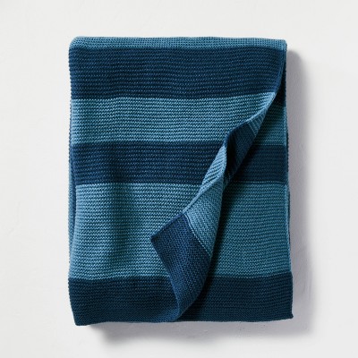 Color Block Stripe Throw Blanket Blue - Hearth & Hand™ with Magnolia