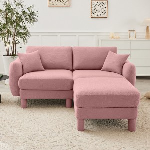 Boucle Fabric 2-Seater Loveseat L-Shaped Sectional Sofas with Shell-Shaped Armrests & Removable Ottoman, Cylindrical Wrapped Legs - 1 of 4