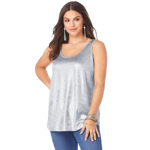 Roaman's Women's Plus Size Scoopneck Metallic Tank Top - 1 of 4