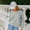 Women's Light Grey Long Sleeve Cozy Knit Top V-Neck Sweater - Cupshe - 3 of 4