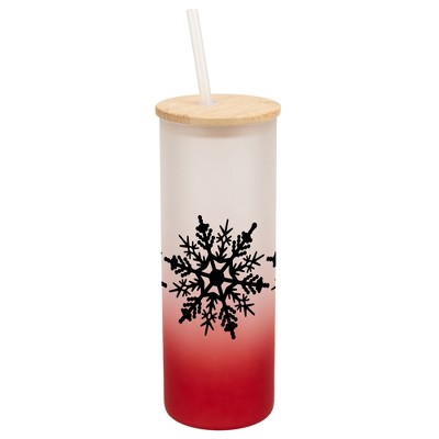Elanze Designs Center Snowflakes Winter Wrap-Around Design 25 Ounce Frosted Gradient Glass On-The-Go Coffee Travel Skinny Tumbler Mug Cup, Bamboo Lid