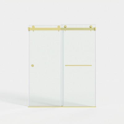 Lirago Frameless Double Sliding Shower Door - Tempered Glass Reversible Installation Silent Stainless Steel Rail 60" x 72" Gold