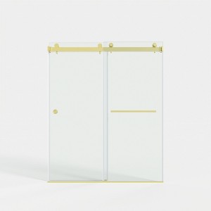 Lirago Frameless Double Sliding Shower Door - Tempered Glass Reversible Installation Silent Stainless Steel Rail 60" x 72" Gold - 1 of 4