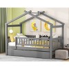 Twin Size Wooden House Bed with Twin Size Trundle, Children House Bed with Spacious Storage and Headboard, Bed with Wood Frame-Baofuwish - 3 of 4