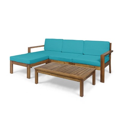 Santa Ana 5pc Acacia Wood Sofa Sectional Set - Teak/Teal - Christopher Knight Home