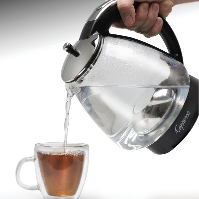 Capresso 48 oz Black and Chrome Glass Electric Kettle