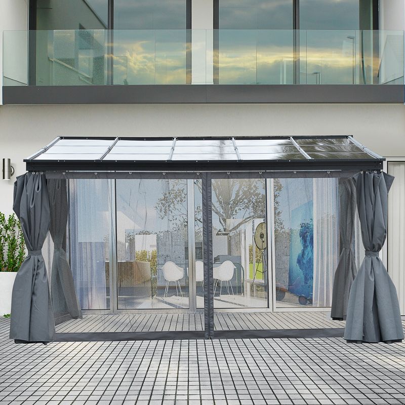 Outsunny 10' x 13' Outdoor Patio Gazebo with Sloping Polycarbonate Roof, Durable Aluminum Frame, & Netting Curtain, 3 of 8