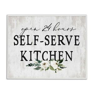 Stupell Industries Self-Serve Kitchen Sign White Flowers 24 Hours, 14" x 11" - 1 of 4