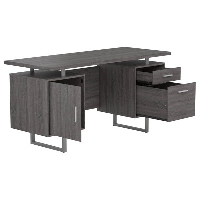 Weathered Gray Wood Executive Desk with Drawers and Filing Cabinet