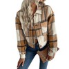 Coolmee Women's Flannel Cropped Plaid Shacket Jacket Button Down Long Sleeve Shirts Tops - 2 of 4