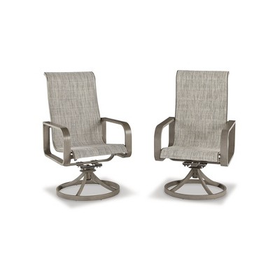 Signature Design by Ashley Contemporary Beach Front Sling Swivel Chair (Set of 2), Beige