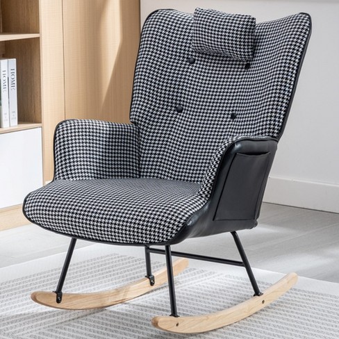 35.5 Nursery Rocking Chair Cotton Linen Upholstered Glider Chair With High Backrest Armchair Black