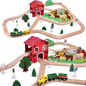 Fun Little Toys Magnetic Wooden Farm Tracks, 77 pcs