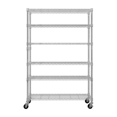 SEVOBAL Utility Storage Shelves Six Tier Steel Wire Shelving with Wheels for Garage Basement and Kitchen, Silvery, 46.45"*18.3"*8.26"