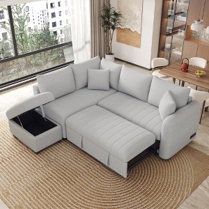 82.6" L-Shaped Sectional Pull-Out Sofa Bed with Storage Ottoman, USB & Power Outlets - 1 of 4