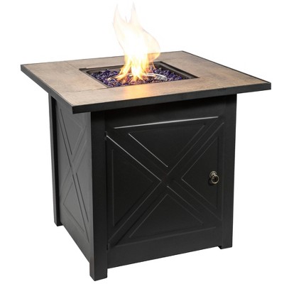 Farmhouse 27" Square Steel Ceramic Propane Gas Fire Pit Table - Teamson Home