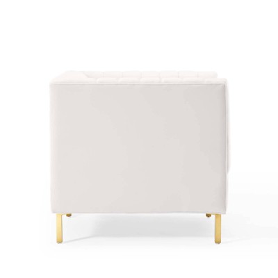White Velvet Channel Tufted Barrel Accent Chair