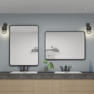 Vynxaria 24x36" Black Aluminium Frame Bathroom Mirror - HD Clarity & Safety