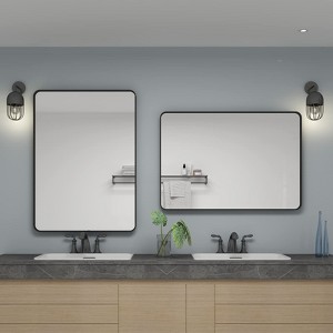 Vynxaria 24x36" Black Aluminium Frame Bathroom Mirror - HD Clarity & Safety - 1 of 4