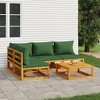 vidaXL Patio Furniture 5 Piece Sectional Sofa Set - Solid Acacia Wood, Green Cushions, Modular Design, Coffee Table Included - 2 of 4